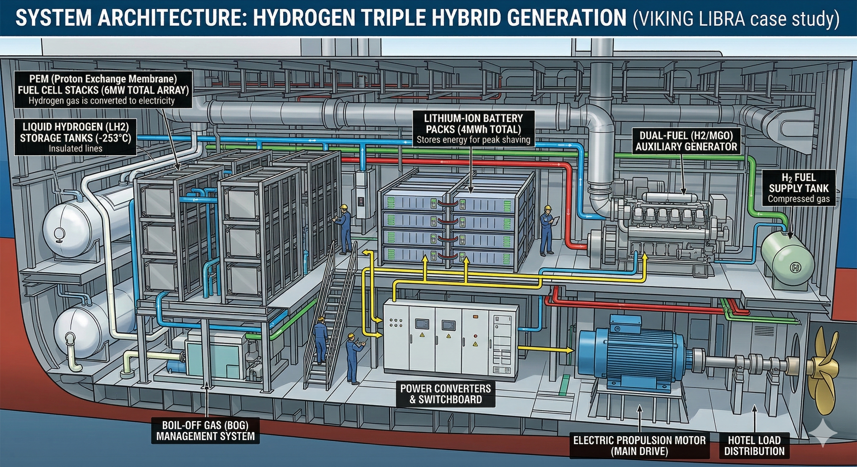 Fuel cell power architecture for a large commercial vessel